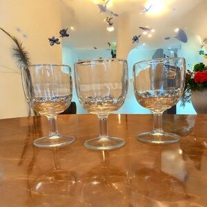 Vintage Set of 3 Clear Pressed Glass Footed Goblets Mid Century Modern Sturdy
